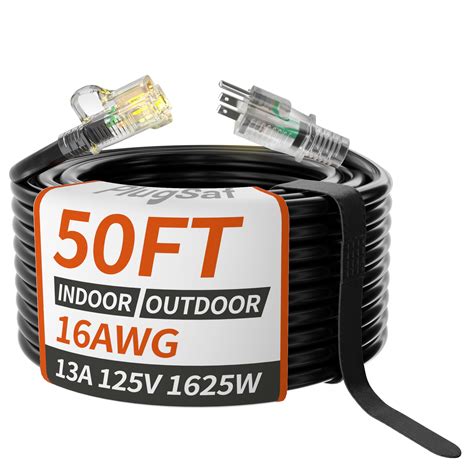 Snapklik.com : PlugSaf 16/3 Gauge Black Outdoor Extension Cord 50 Ft ...