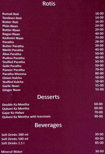 Menu at Piking Palace, Secunderabad