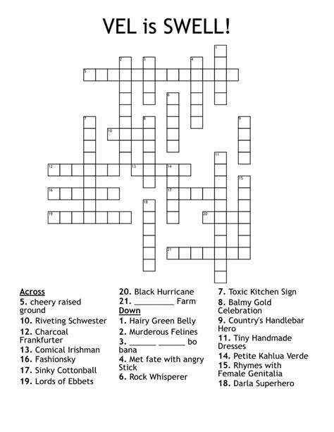 VEL is SWELL! Crossword - WordMint