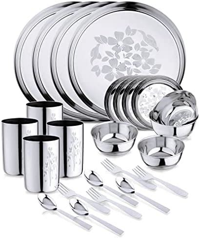 Attro 24 Pieces Smart Stainless Steel Dinnerware/Dinner Set - 4 Thali ...