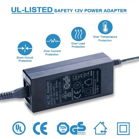 Buy JOYLIT 12V 5A 60W Power Supply UL Listed AC to DC Adapter, 100-240V ...