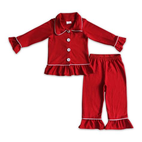 Red solid cotton sleepwear girls Christmas pajamas - Western kids clothes