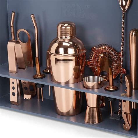 Home Bar Kit with Military Grey Wall-mount Stand (19-Pcs)(Rose Gold ...