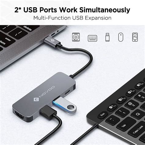 Buy Novoo 4-in-1 USB-C Hub with USB 2.0 Port, USB 3.0 Port, USB-C PD ...