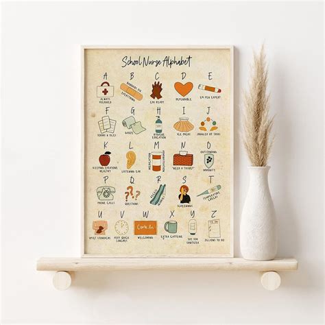 School Nurse Alphabet Poster, Nursing Nurse Art Print, Social Worker ...