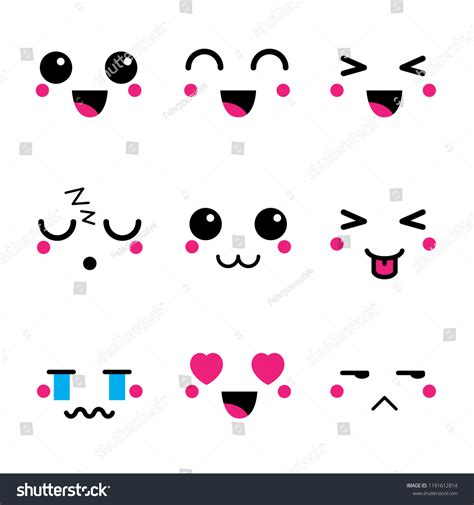 Set Cute Emoticon Kawaii Emoji Stock Vector (Royalty Free) 1191612814 | Shutterstock