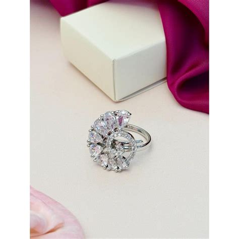 Buy Abdesigns Exquisite Silver Plated American Diamond Ring - White Online
