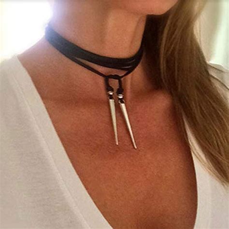 Buy Kercisbeauty Black Suede Choker Long Chain Wrap Necklace for Women ...