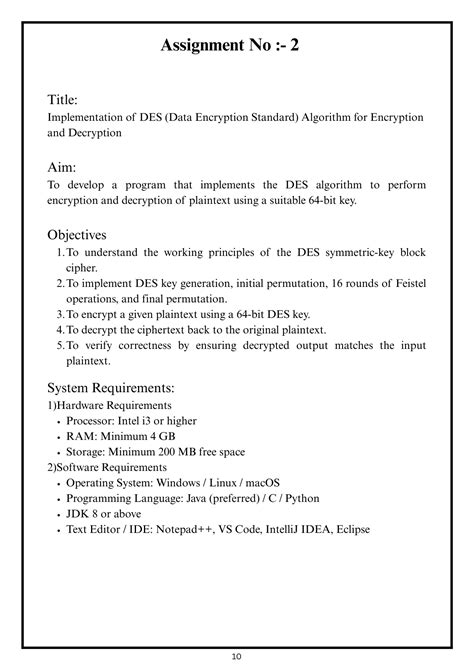 Assignment 2: Implementing DES Algorithm for Encryption & Decryption ...
