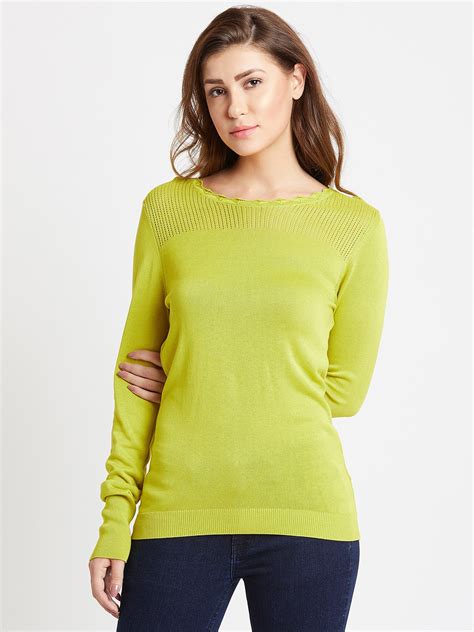Buy COVER STORY Women Lime Green Solid Sweater - Sweaters for Women ...