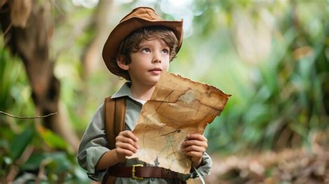 Jovem explorador com um mapa na floresta | imagem Premium gerada com IA