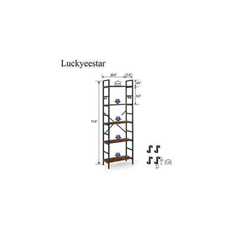 Buy Industrail Bookshelf 5-Tier Adjustable with Hooks Anti-Falling ...