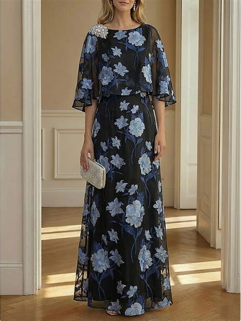A-Line Sheath Column Dress Floor Length Wedding Guest Dress Formal ...