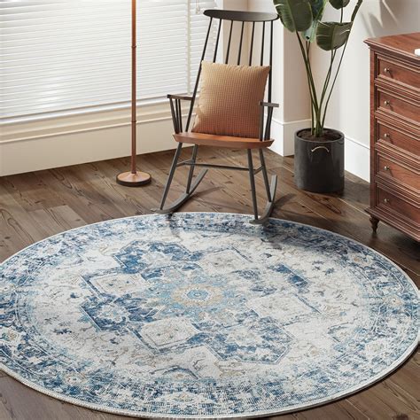 Amazon.com: jinchan Round Rug 8ft Washable Rug Area Rug Indoor Vintage ...