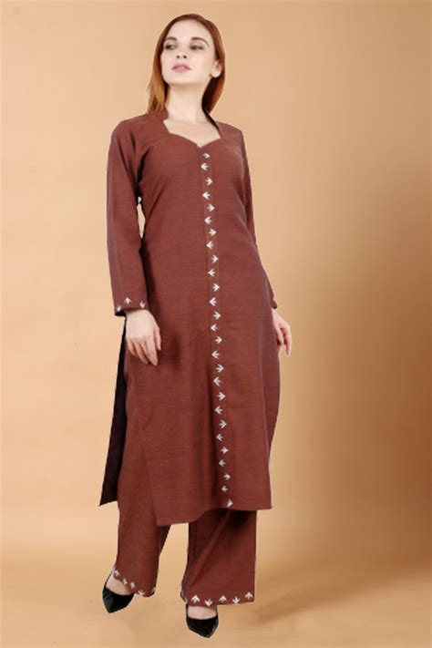 Buy Plus Size Brown Detailed Woollen Kurta | Apella - The XS to 10XL Store