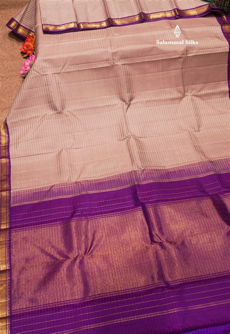 Light Chocolate Colour Pure Kanjivaram Silk Saree With Contrast Violet ...