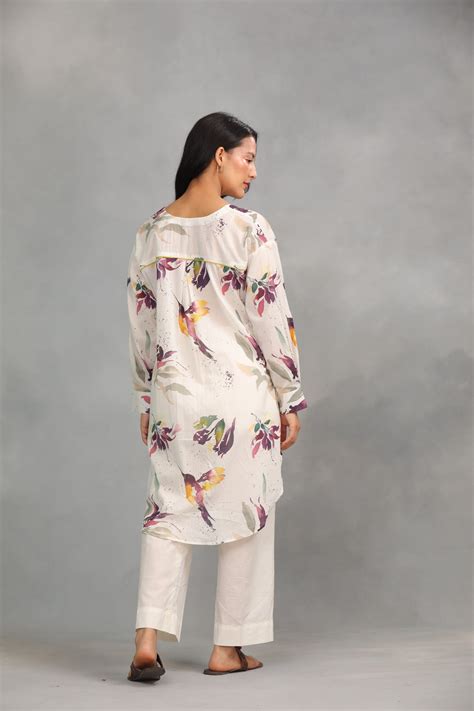 Off White Printed Cotton Kurta with Pants - Set of 2 – Trendytokari