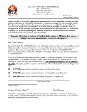 Fillable Online orange k12 nj OHS Military Opt Out Form (English ...