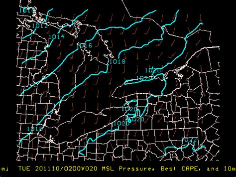 WRF (NAM -- Betts-Miller-Janjic) 1 Hour CAPE