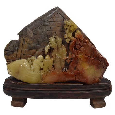 Chinese Soapstone Carving of a Buddhist Village Scene, Mid-20th Century ...