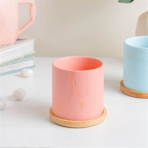 Fuzzy Peach Planter With Coaster Online - Premium Planter | Nestasia