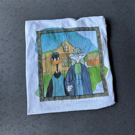 Vintage 90s "American Gothic" Bugs Bunny & Daffy Duck Art T-shirt ...