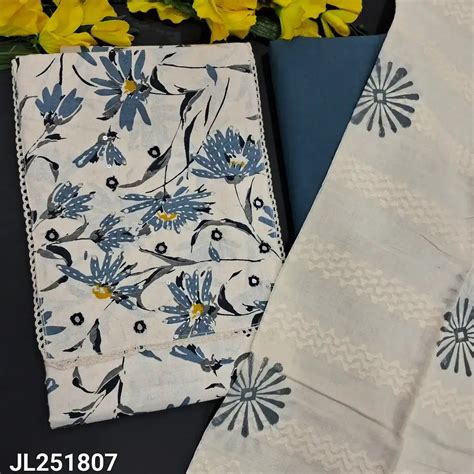 Half white floral printed cotton salwar material jl251807-Neidhal