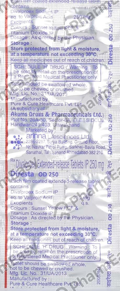 Buy Divasag Er 250 MG Tablet (10) Online at Flat 15% OFF | PharmEasy