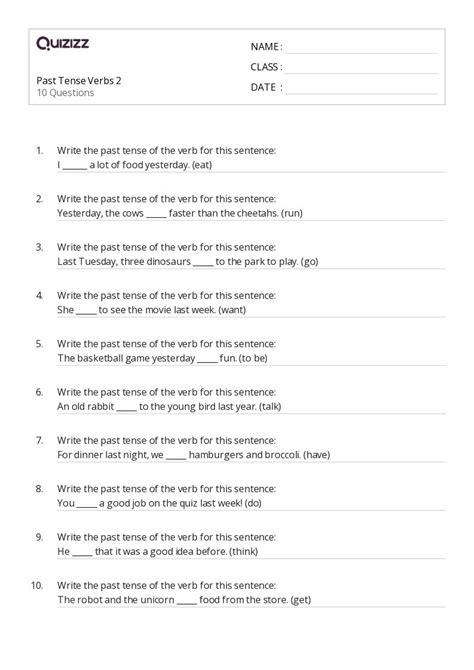 50+ Past Tense Verbs worksheets for 1st Class on Quizizz | Free & Printable