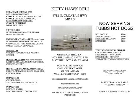 Online Menu of Kitty Hawk Deli Restaurant, Kitty Hawk, North Carolina ...