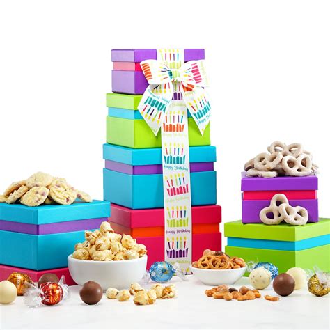 Broadway Basketeers Gourmet Chocolate Gift Tower - Birthday Snack Box ...