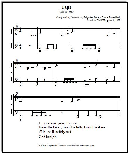 Taps Trumpet Music Arranged for Piano, Free Sheet Music