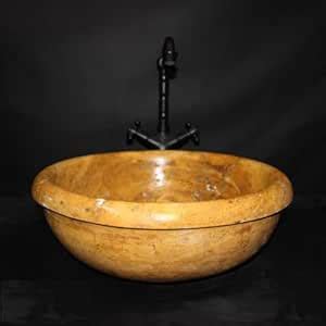 Yellow stone handcrafted Round Basin over Table from jaisalmer Bathroom ...