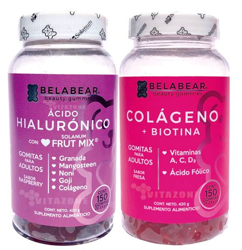 Kit Colágeno Biotina y Ã Cido Hialurónico 300 gomitas Solanum | Walmart ...