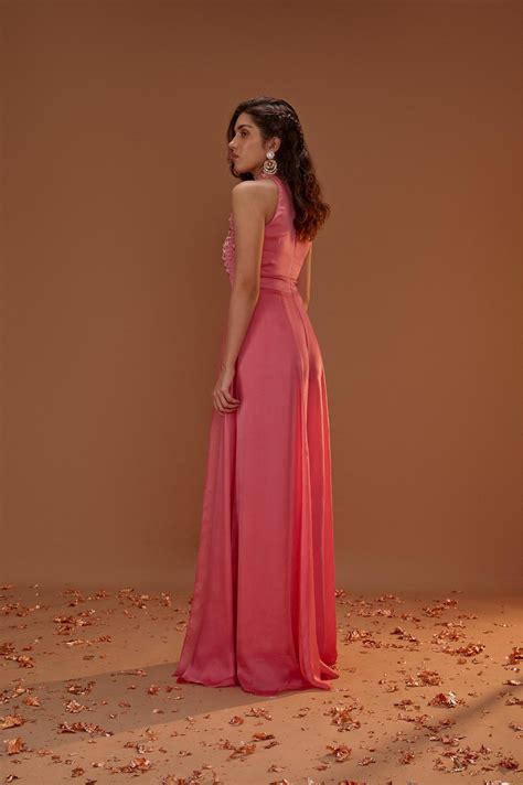 SIMON PINK HALTER NECK JUMPSUIT WITH OVERLAY – White Maison de Couture