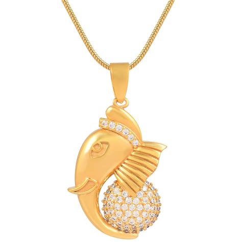 Zumrut 22K Gold Plated CZ Stud Ganesha Ganpati Vighnharta Ganesh ...