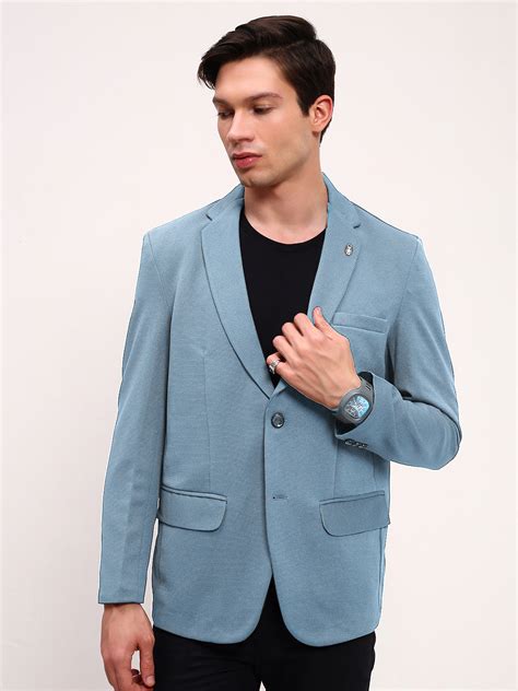 SHOWOFF Men's Blue Solid Single-Breasted Blazer
