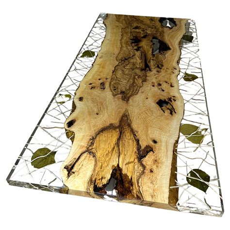 Clear Epoxy Resin Wooden Dining Table For Sale at 1stDibs