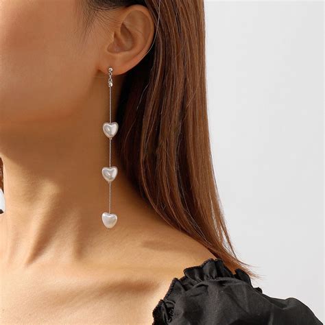 Designer Triple Heart Gold Silver Plated Pearl Alloy Dangler Earrings ...