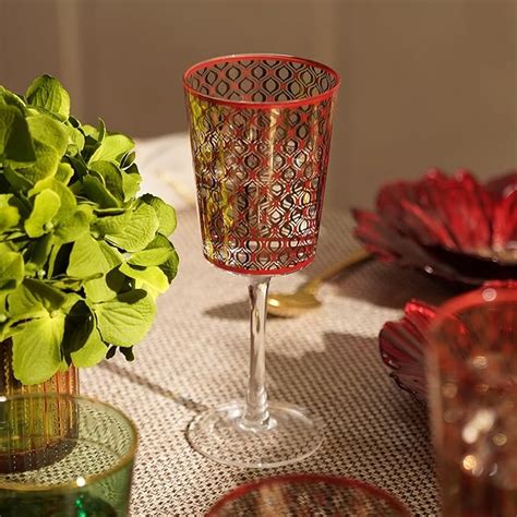 Buy Pure Home + Living Set of 2 Red and Gold Geometric Print Wine ...