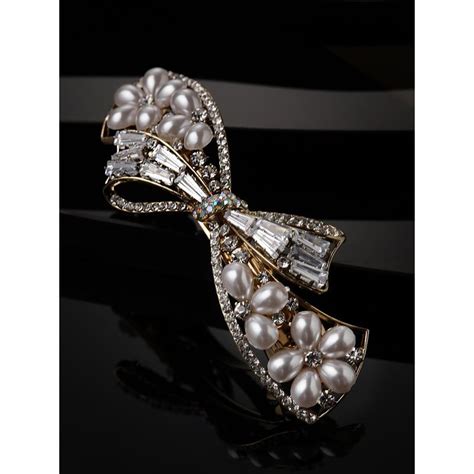 Buy PANASH Gold-Plated CZ Stone & Pearls Embellished Alligator Hair ...