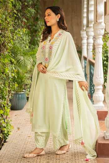 Buy Green Georgette, Rayon, Muslin Embroidery Mehek Botanic Kurta ...