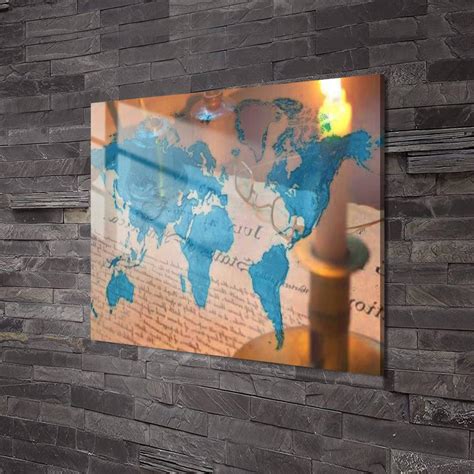 Buy World Map Topography Miller Projection Isolated Acrylic Glass Wall ...