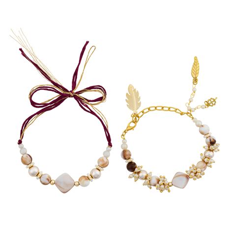 Teejh Teja White Pearl Bhaiya Bhabhi Rakhi Set