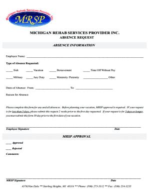 Fillable Online MRSP Absence Request Form Fax Email Print - pdfFiller