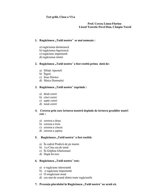 AcademiaABC – Test grilă Religie - Clasa a VI-a