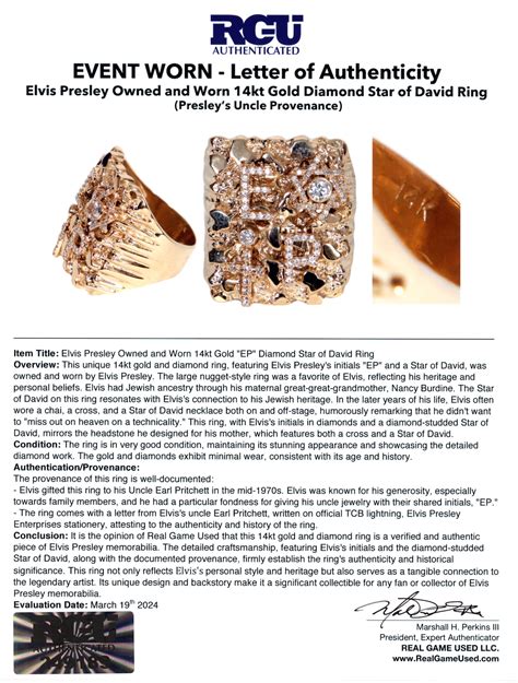 Lot Detail - Elvis Presley Owned and Worn 14kt Gold "EP", Star of David ...