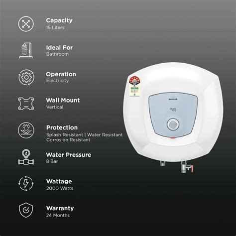 HAVELLS Greta Prime 15 Litre 5 Star Vertical Storage Geyser with Whirl ...