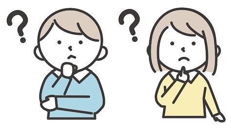 Ein Junge und ein Mädchen mit Fragezeichen auf den Köpfen | Premium Vektor