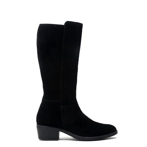 Women Suede Knee High-Top Side Zipper Black Boot